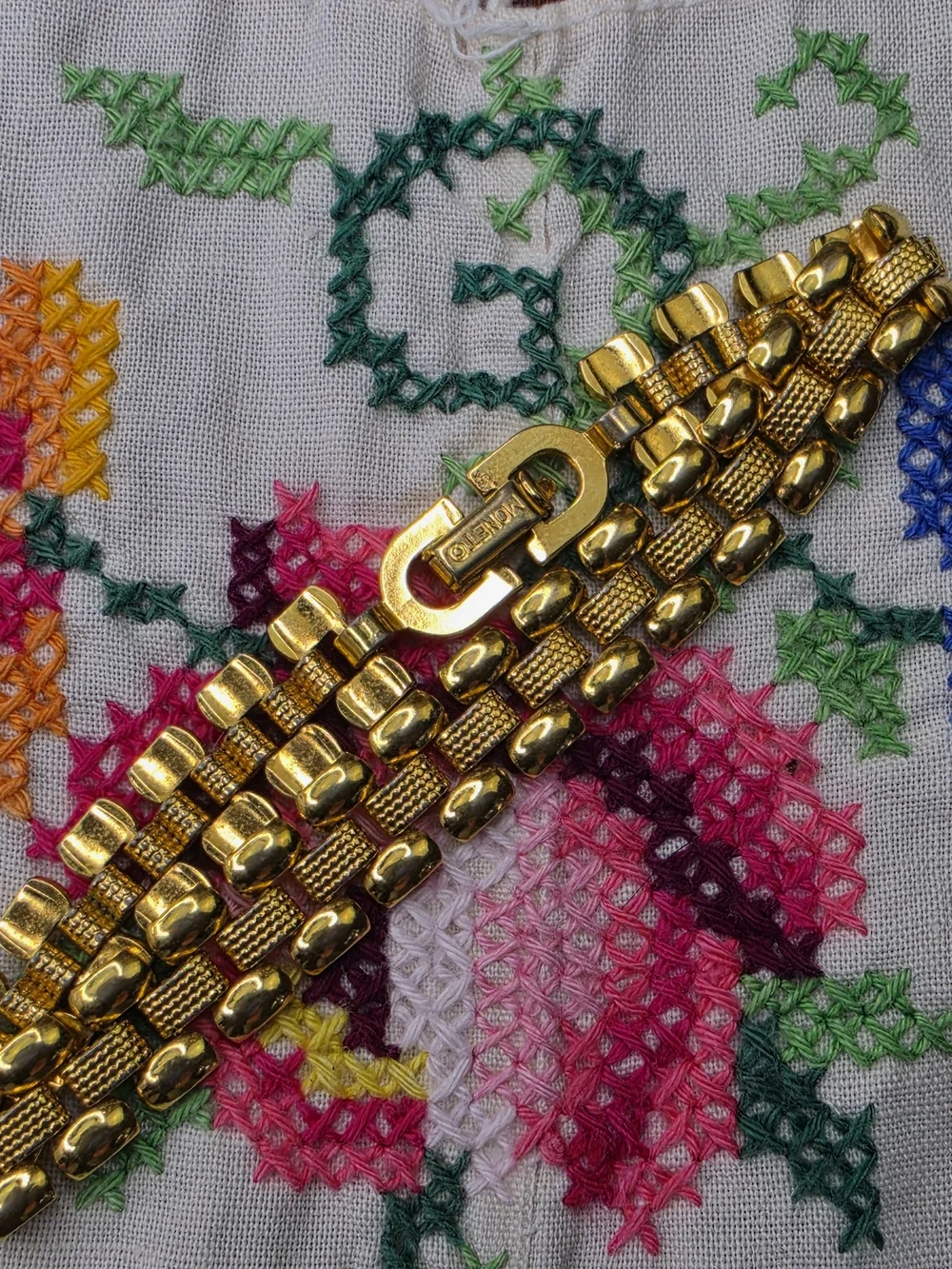 Monet Gold Link Bracelet with Pink and Green Accents